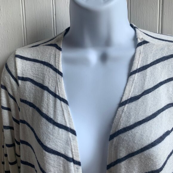 Velvet Graham & Spencer Coastal Blue White striped Open Cardigan Tie front - M - Picture 9 of 11